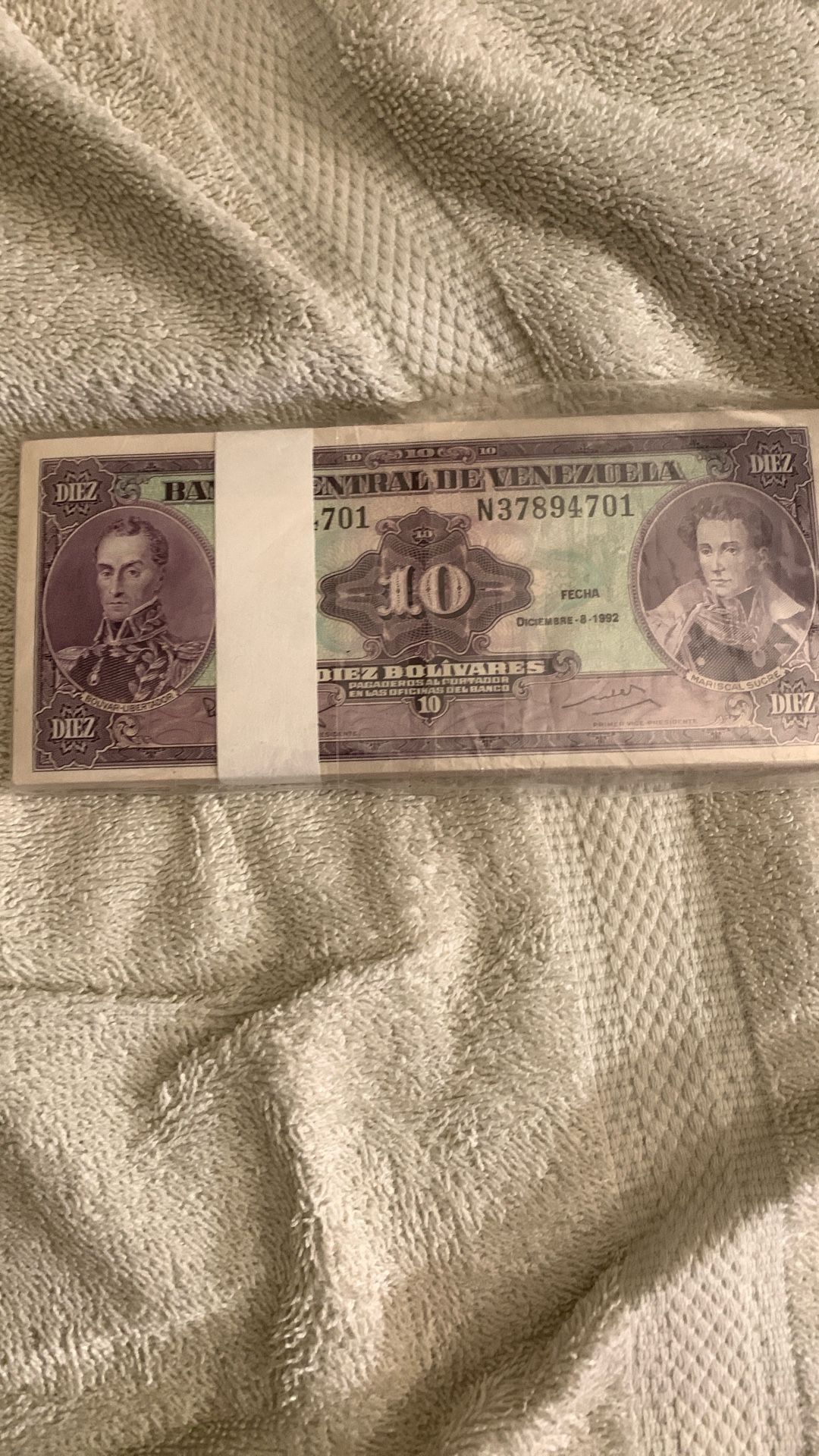 billete de 10 bolívares venezolanos1992, .