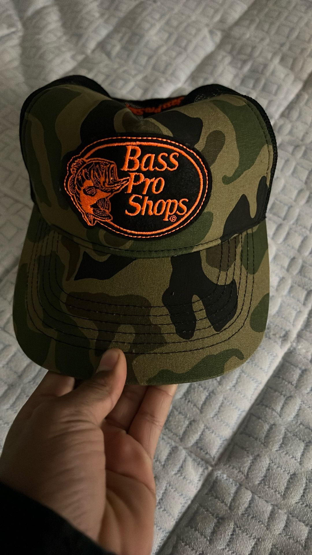Dark Green Camo With Orange Bass Pro Hat
