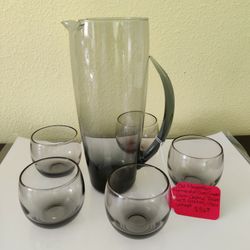 MCM SMOKE GLASS COCKTAIL PITCHER SET