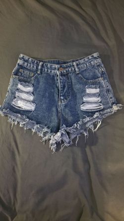 Distressed High-Waist Denim Shorts