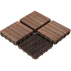11PCS Interlocking Deck Tiles Outdoor Patio Floor,Brown