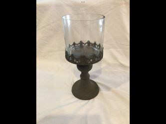 Decorative Shabby Chic Brown Glass Metal Candleholder - NEW IN BOX