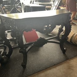 Vintage Console Table – Carved Wood Detail, Unique Angled Design