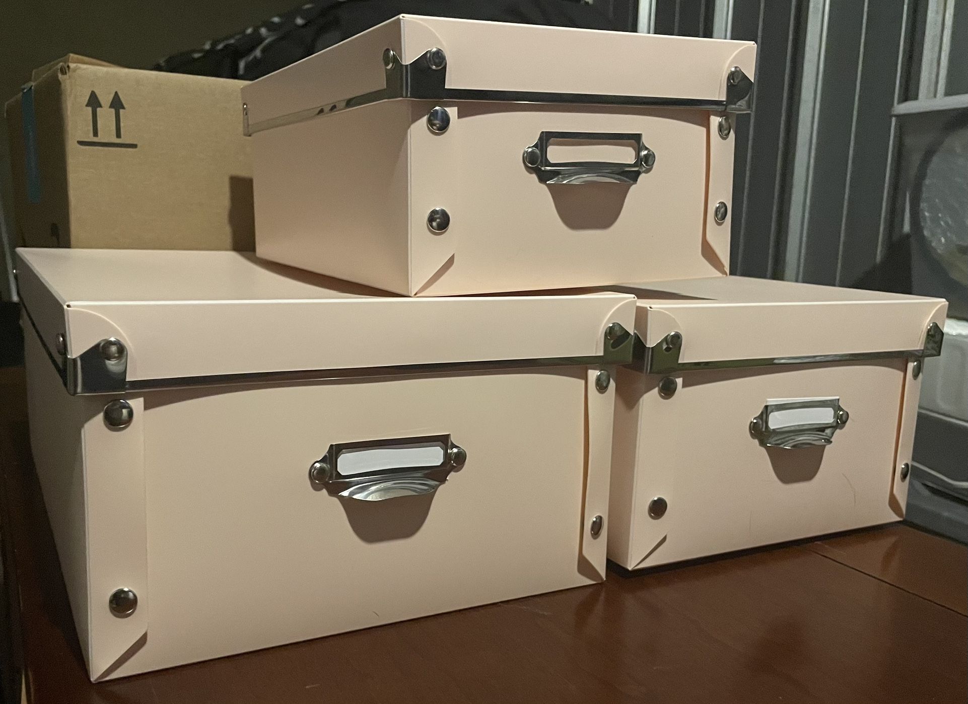 3 Pink Collapsible File/storage Boxes