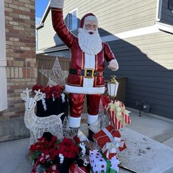 8 Foot Santa And 2 8 Foot Deer