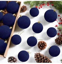 Green 24 Pcs Velvet Christmas Ball Ornaments, 3 Sizes Flocked Plastic Balls Xmas Hanging Decorations Multicolor Christmas Tree Balls for Xmas Tree Hom