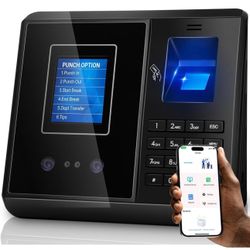 Time Clock for Small Business with App Control, Face/Fingerprint/Card/PIN, Local Data Storage,Time Card Machine No Monthly Fee,iOS/Android Compatible