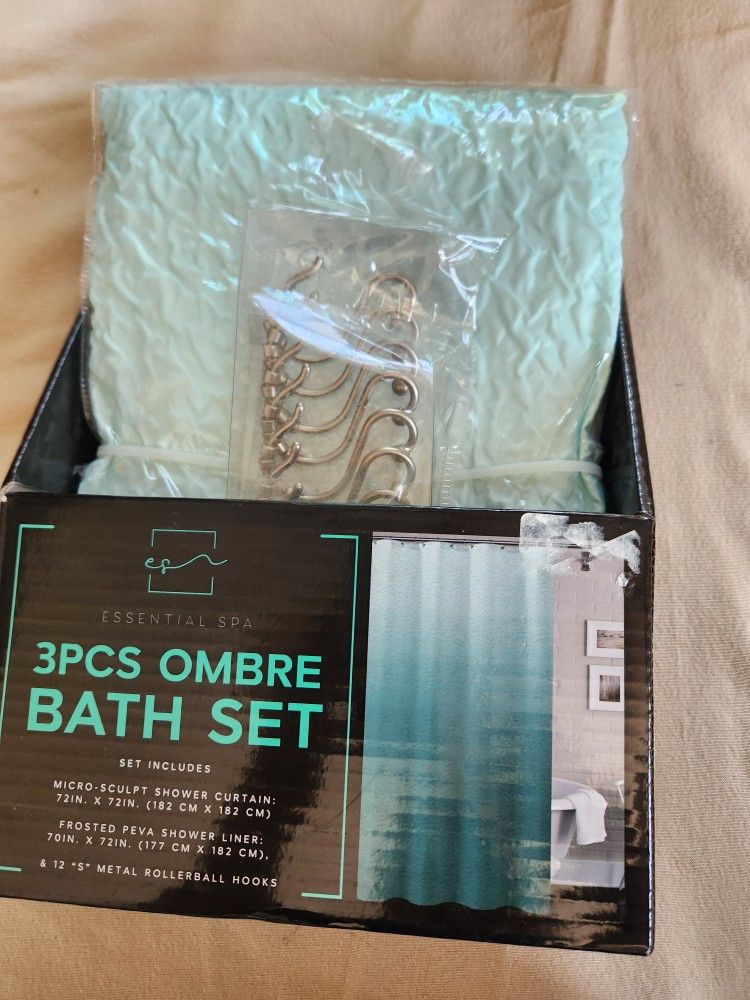ESSENTIAL SPA 3 PC OMBRE Bath Set Shower Curtain