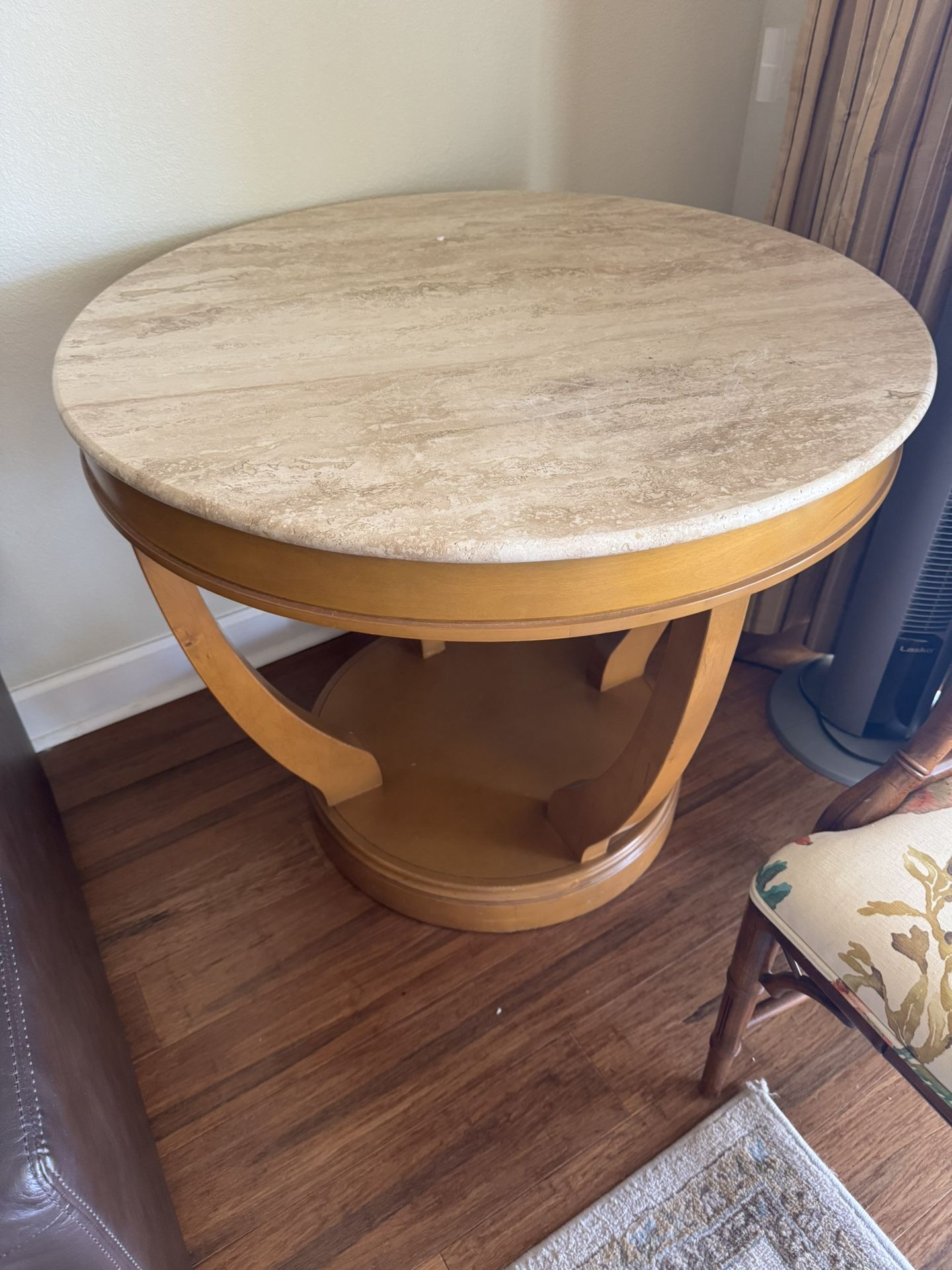 Marble And Wood End Table