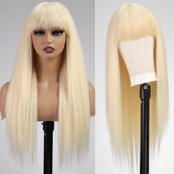 Human hair blend platinum blonde wig.