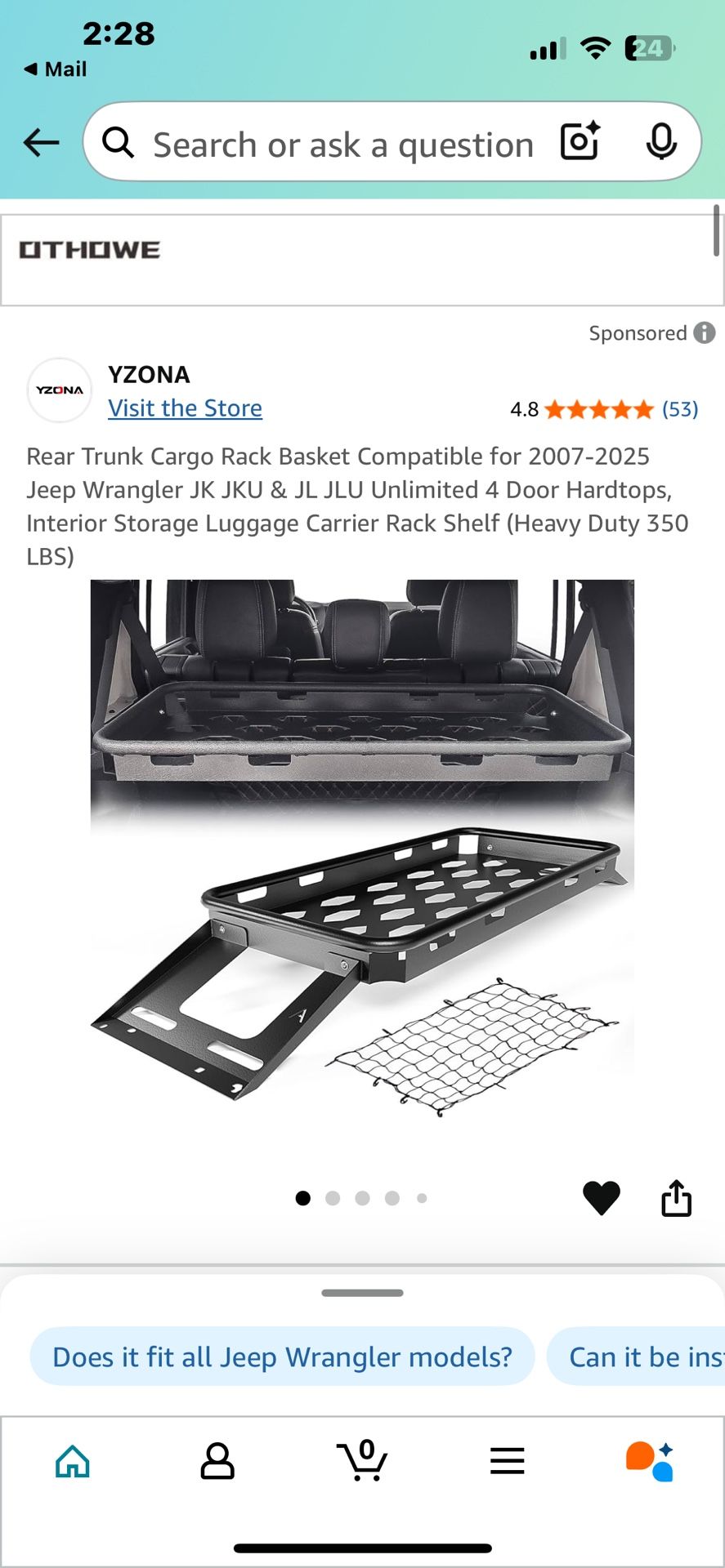 Jeep Rear Trunk Cargo Basket