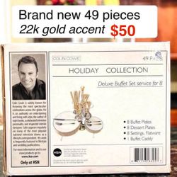 Brand New Colin Cowie Holiday Collection Buffet Dinnerware + Silverware Perfect for Christmas 