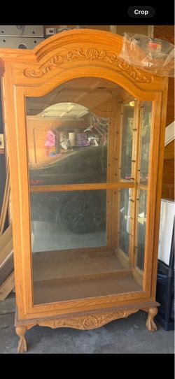 Oak Wood Curio Display Cabinet