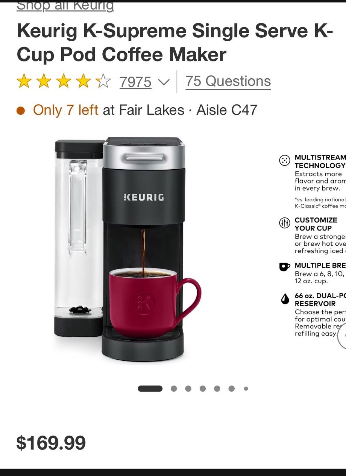 Keurig K-Supreme Single Serve K-Cup Pod Coffee Maker