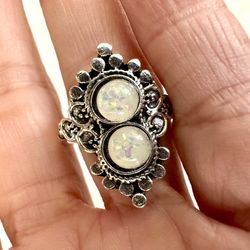 Silver  Tone Faux Opal Ring 