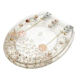 Nextera Stylish Artistic Transparent Toilet Seat with Natural Dried Flowers & Shells Decorative. 