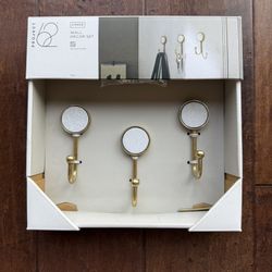 NIB Brass And Marble Hook Set - 3 Pieces