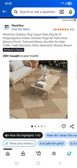 Boho Geometric Neutral  Rug Carpet Patio Rug 8x10  Indoor Outdoor Rugs for Patio Deck Balcony Porch, Textured Weave, Durable for Hiah Traffic. Fade-Re