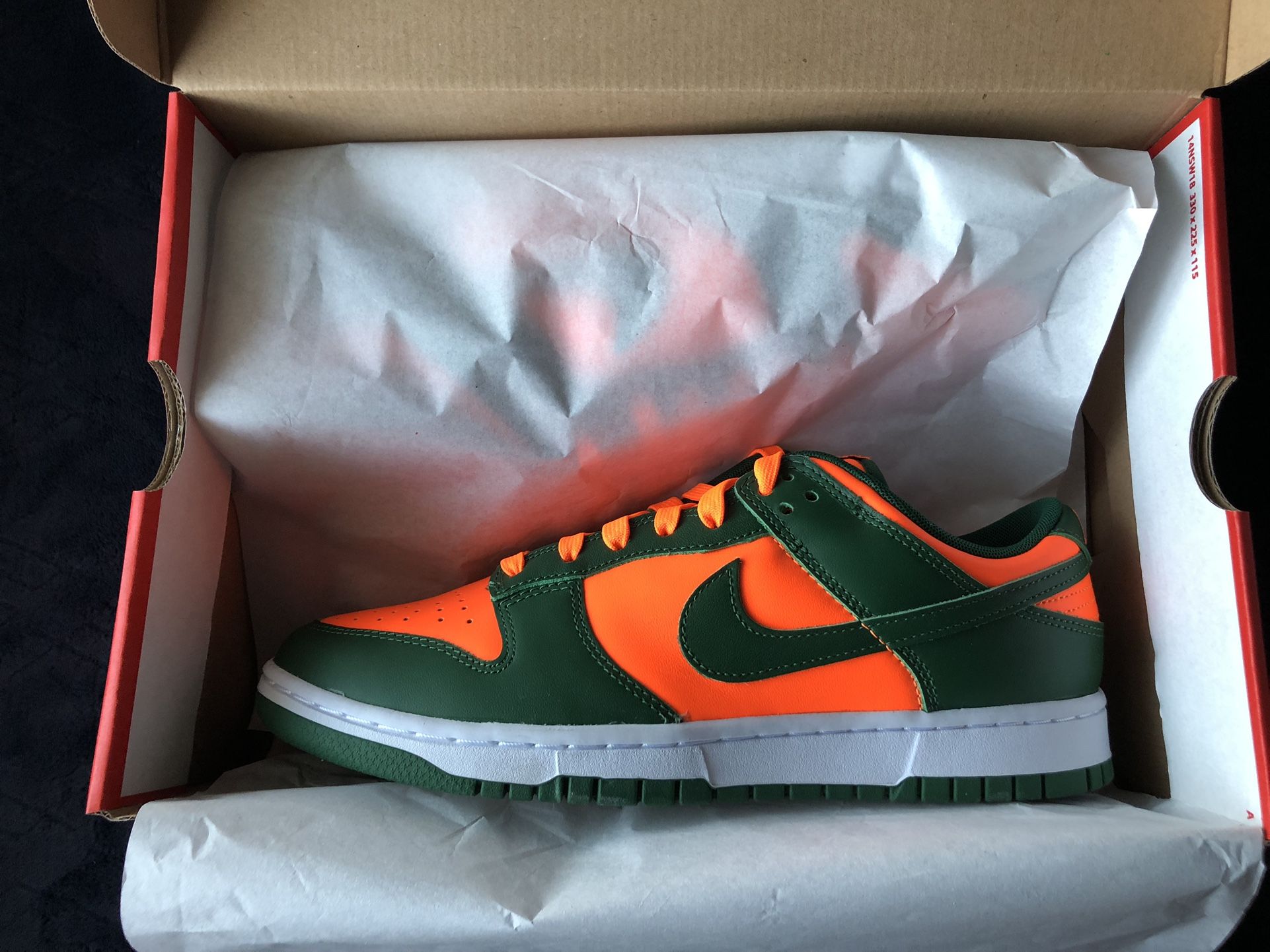 Nike SB Dunk Low Retro Green Orange Miami Hurricanes Men's 9.5