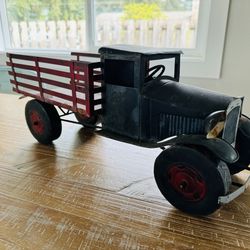 Metal Red Truck Model Car, Antique Vintage Look, 20” Long, Indoor Or Outdoor