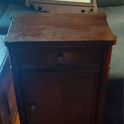 Antique Solid Wood Accent Table And Mirror