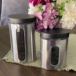 2-Piece Stainless Steel and Glass Canister Set