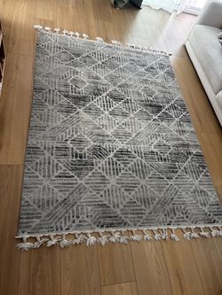 Modern Geometric Area Rug with Tassels 5x7