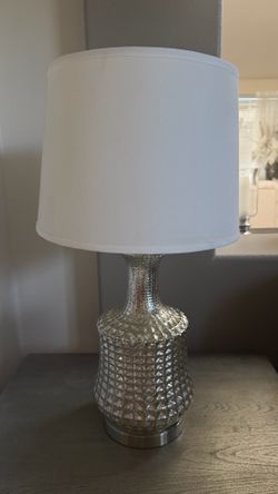 Silver Textured Glass Table Lamp with White Shade