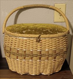 Vintage Penny's Sewing Basket With Floral Chenille Top 9.5"H x 15"W.
