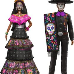 Hallmark Keepsake Plastic Christmas Ornament 2022, Barbie and Ken Día De Los Muertos, Set of 2