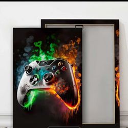 1pc Canvas Painting, Wooden Frame, Modern Art, Colorful Game Controller Pop Art Street Graffiti Canvas Painting