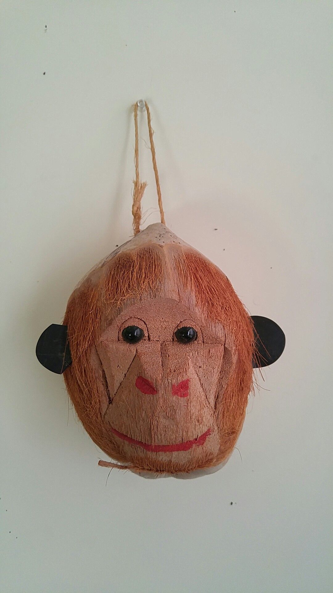 Hand Carved Folk Art Coconut Monkey Head