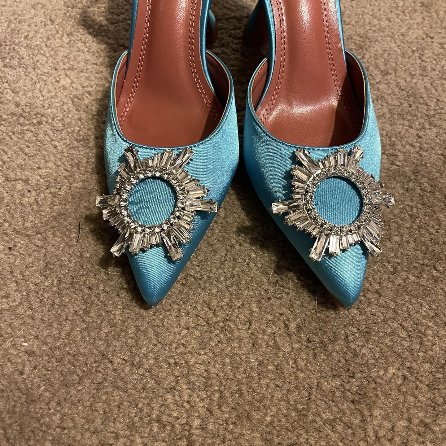 Blue Crystal Satin Sling Backs 