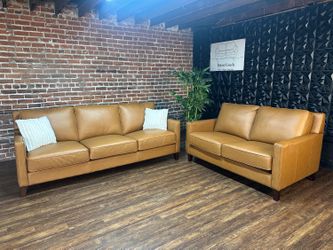 Delivery Available Costco light brown leather couch/sofa + loveseat set retails 3600