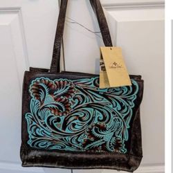 NWT Patricia Nash Turquoise Turquoise Tooled Leather Purse Tote Handbag 
