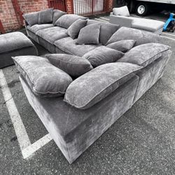 Dark Grey Sectional Couch With Ottoman 