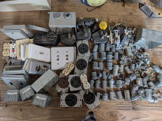 Large Lot of New and Used Electrical Plugs, Outlet Covers and Boxes, Conduit,