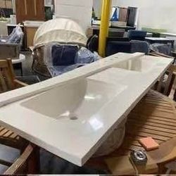 AS IS 61" x 22" Double Sink Bathroom Vanity Top with Integrated Backsplash Minor Stains