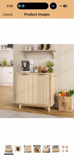 Natural Wood Sideboard Cabinet with Fluted Doors
