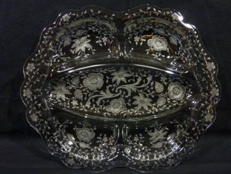 Vintage 1940's Etched Crystal Depression Glass Relish Tray