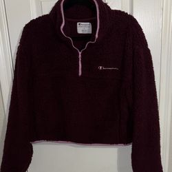 Champion Maroon/Purple Fleece half-zip cropped pullover(Large)