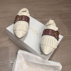 Chole White Leather Flat Shoes_Size8