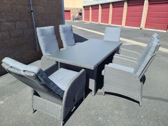 Reclining Rattan Dining Set Table And Chair Sets Outdoor Garden Furniture Mixed Grey 6 Chairs