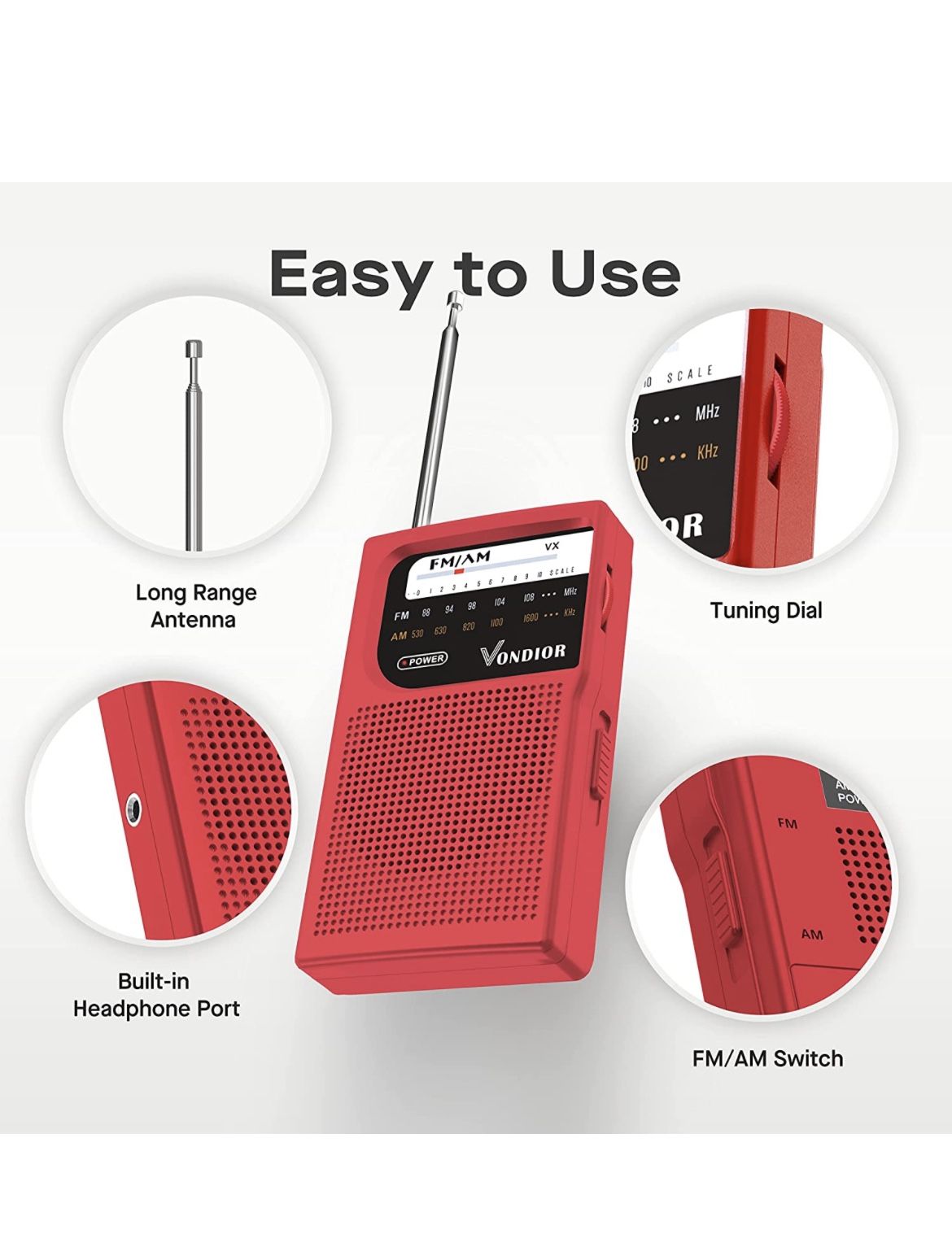 AM FM Battery Operated Portable Pocket Radio - Best Reception and Longest Lasting. AM FM Compact Transistor Radios Player Operated by 2 AA Battery, Mo