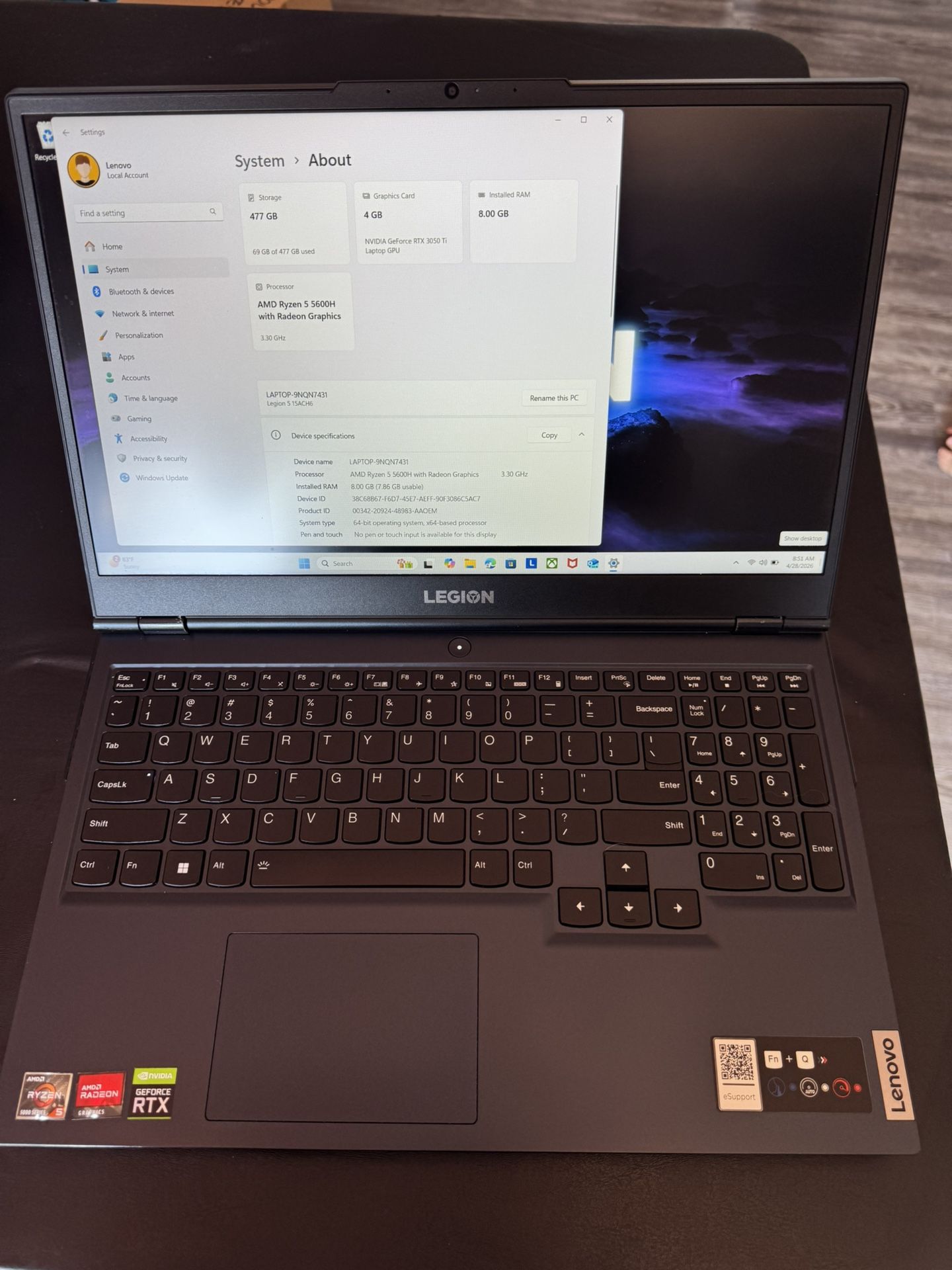 Lenovo Legion 5 Gaming Laptop RTX 3050 Ti - Good Condition