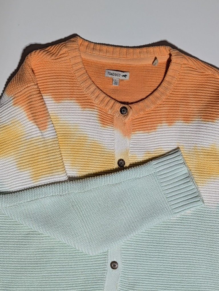 Toad & Co Bianca Tie Dye Organic Cotton Blend Crewneck Cardigan Size L