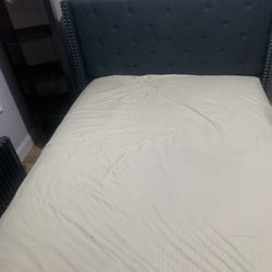 🛏️ Queen Bed Frame with Upholstered Headboard + Mattress Included!