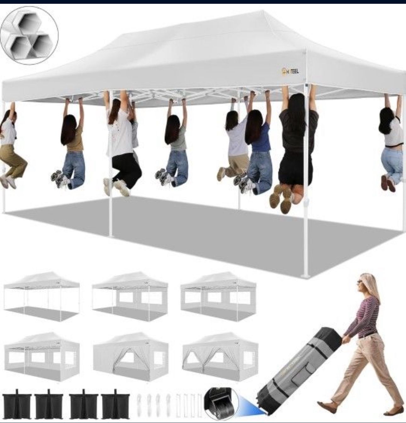 10x20 Pop up Canopy Tent for Parties, Heavy Duty Easy Setup Tent with 6 Sidewalls, Outdoor Commercial Instant Gazebo for Wedding Event, with Roller Ba