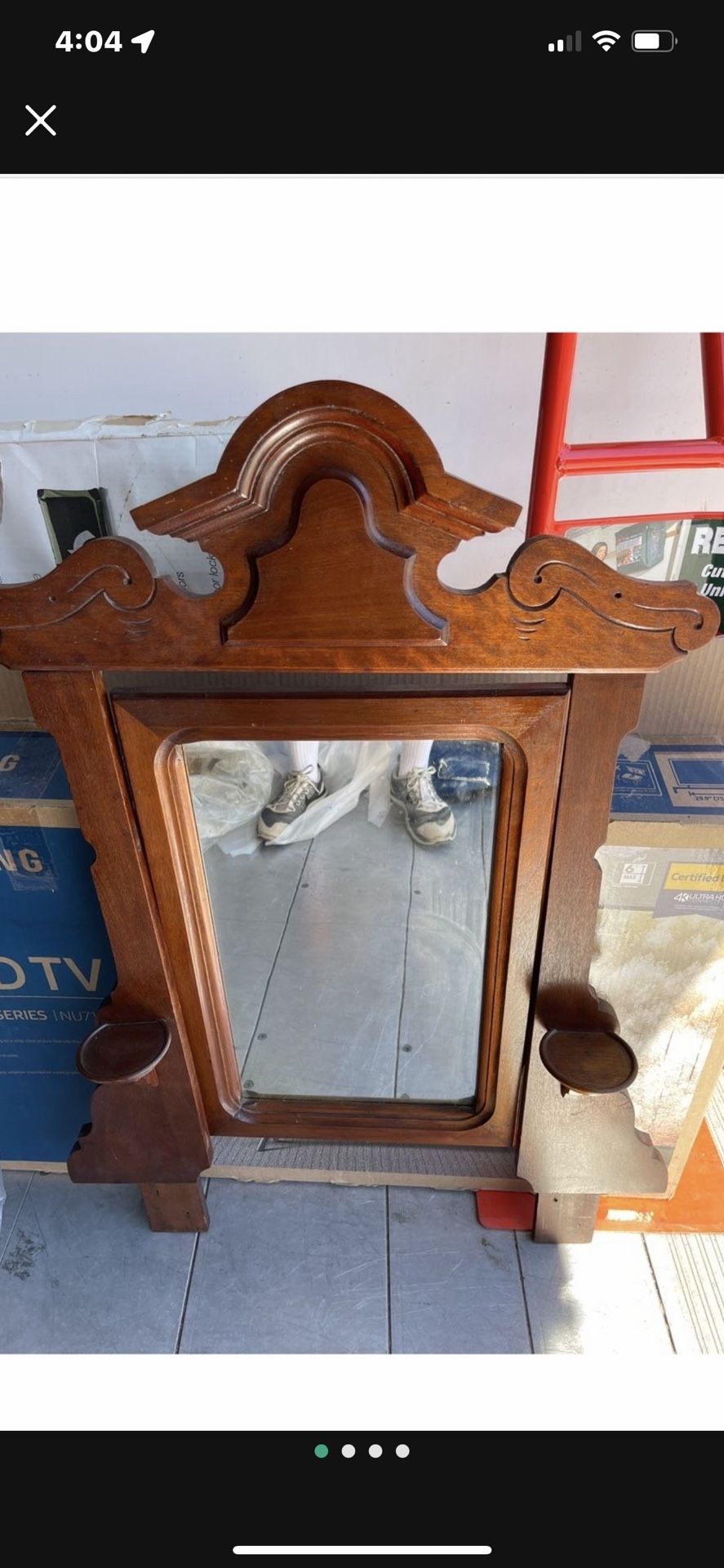 Antique Solid Oak Wood Framed Mirror
