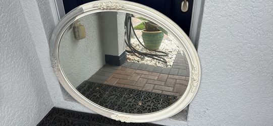 Ornate White Oval Wall Mirror